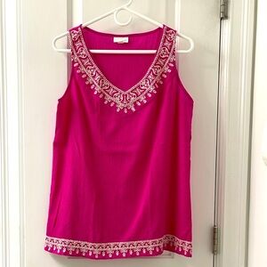 J. Jill Fuchsia Embroidered Tank Top